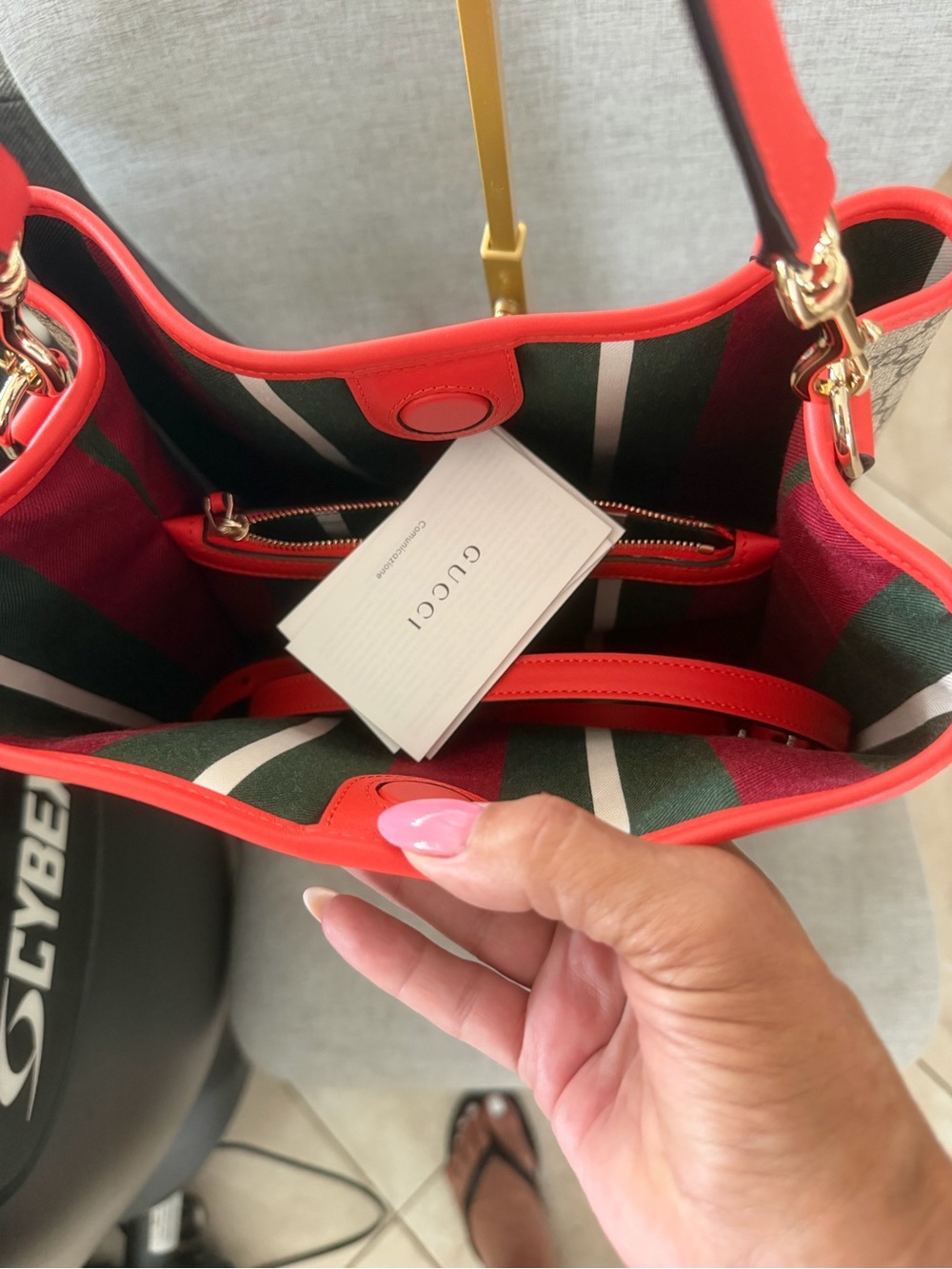 Gucci Beige GG Emblem tote medium with orange trim leather brand new 🧡 - Picture 11 of 16